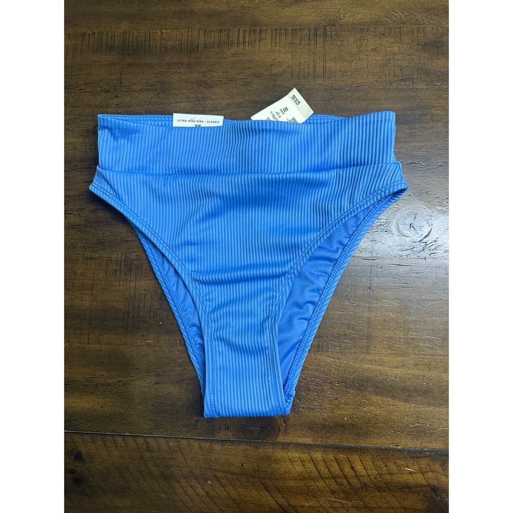 Aeropostale NWT Ribbed Ultra High Rise Bikini Bottom Blue XS‎ Swimwear New